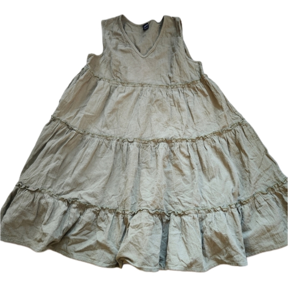 100% Cotton Small‎ Muslin Army Green Sleeveless Dress